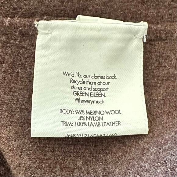 Eileen Fisher Merino Wool Lamb Leather Brown Button Jacket Pockets Size Large - Picture 6 of 9